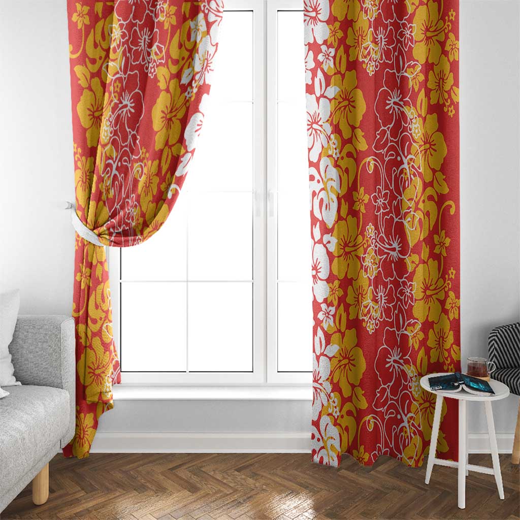 Hawaiian Lei Day Window Curtain Red Hibiscus Flowers Lei Art