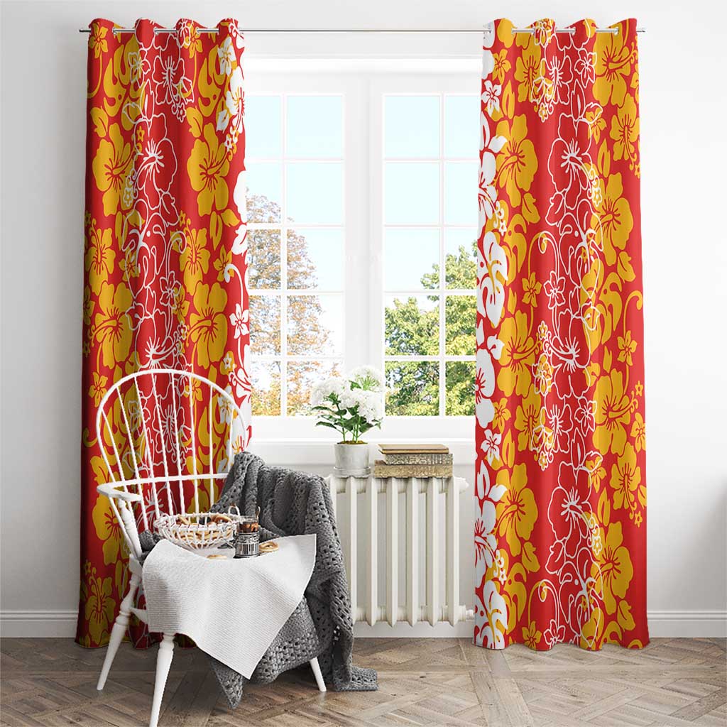 Hawaiian Lei Day Window Curtain Red Hibiscus Flowers Lei Art