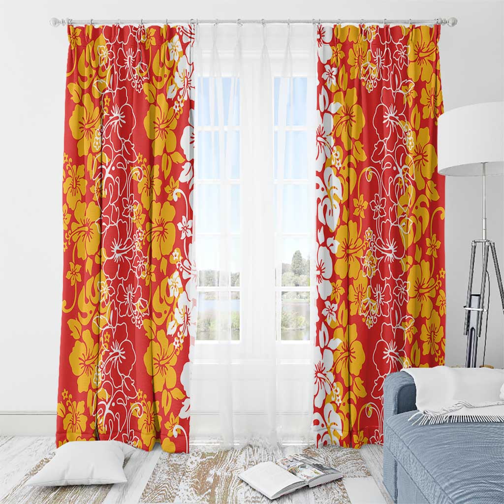 Hawaiian Lei Day Window Curtain Red Hibiscus Flowers Lei Art