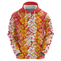 Hawaiian Lei Day Zip Hoodie Red Hibiscus Flowers Lei Art
