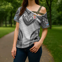 Flying Fijians Pacific Fiji Rugby Custom Cross Shoulder Shirt Polynesian Pattern - Polynesian Pride