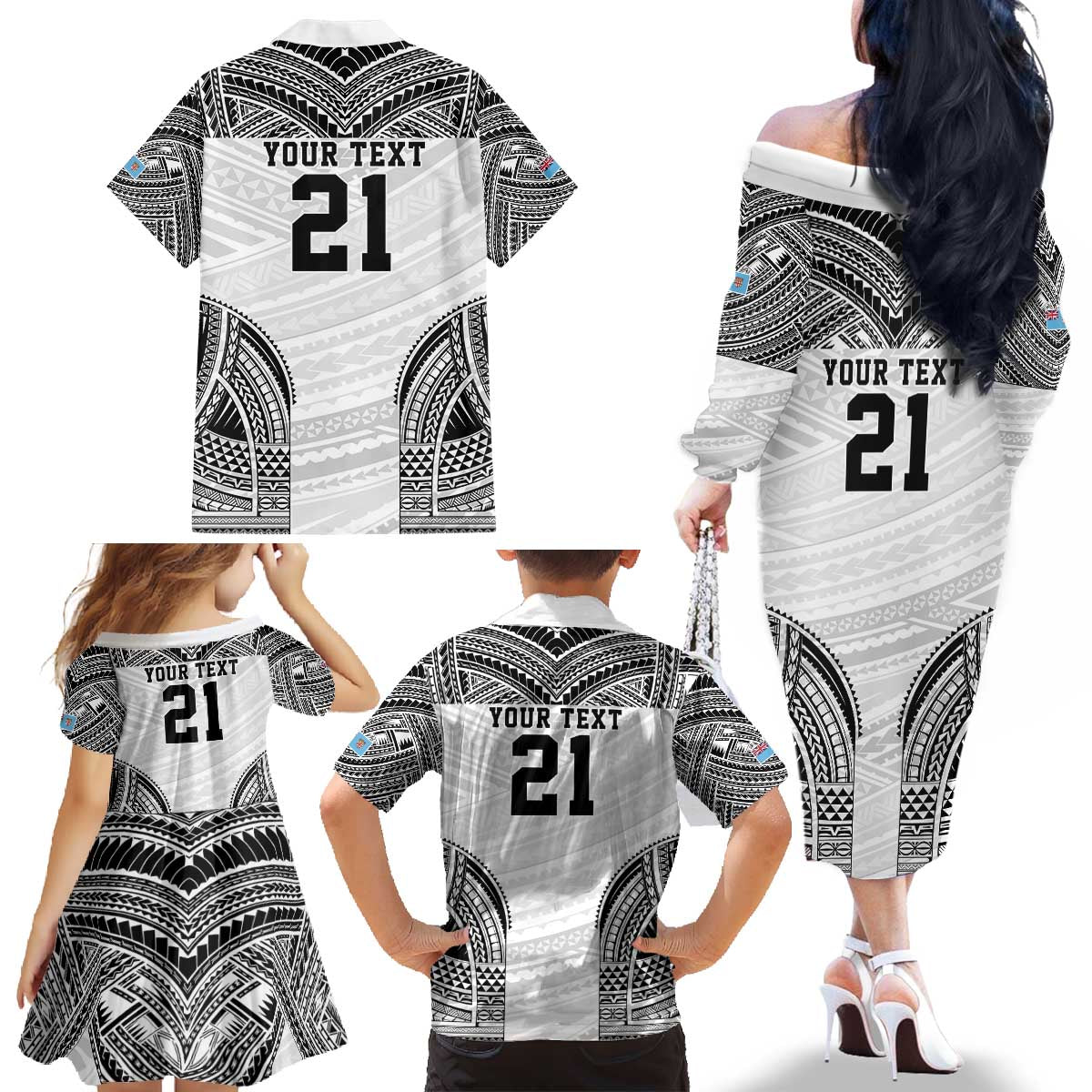 Flying Fijians Pacific Fiji Rugby Custom Family Matching Off The Shoulder Long Sleeve Dress and Hawaiian Shirt Polynesian Pattern