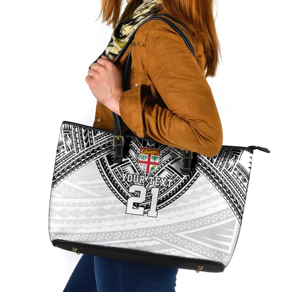 Flying Fijians Pacific Fiji Rugby Custom Leather Tote Bag Polynesian Pattern