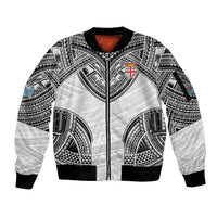 Flying Fijians Pacific Fiji Rugby Custom Sleeve Zip Bomber Jacket Polynesian Pattern