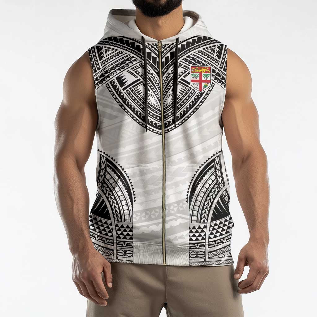 Flying Fijians Pacific Fiji Rugby Custom Sleeveless Zip Hoodie Polynesian Pattern - Polynesian Pride