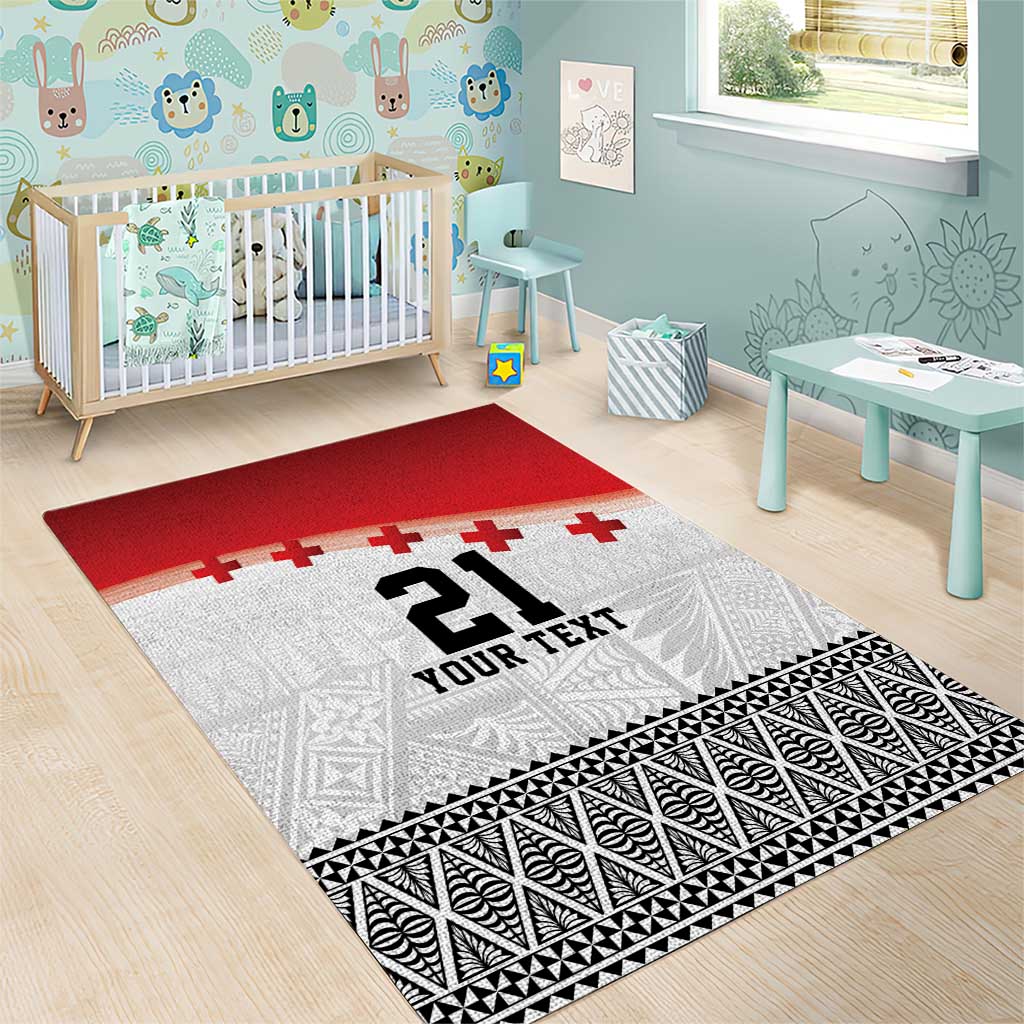 Ikale Tahi Pacific Tonga Rugby Custom Area Rug Tongan Ngatu with Flag Pattern