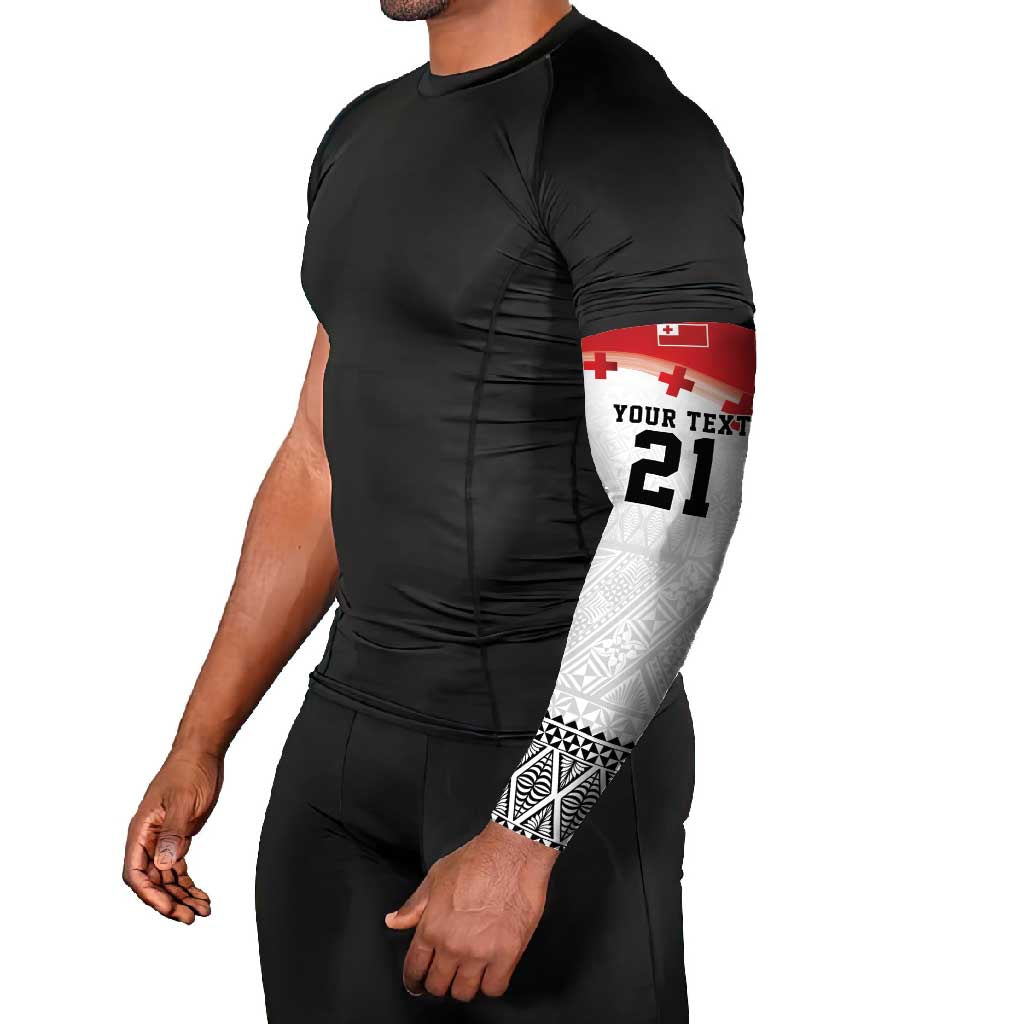 Ikale Tahi Pacific Tonga Rugby Custom Arm Sleeves Tongan Ngatu with Flag Pattern - Polynesian Pride