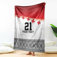Ikale Tahi Pacific Tonga Rugby Custom Blanket Tongan Ngatu with Flag Pattern