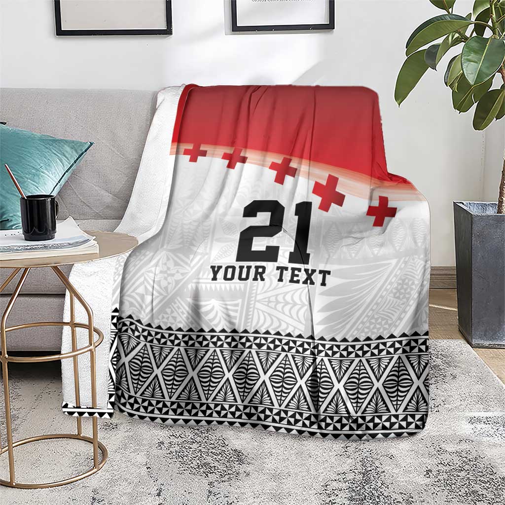 Ikale Tahi Pacific Tonga Rugby Custom Blanket Tongan Ngatu with Flag Pattern