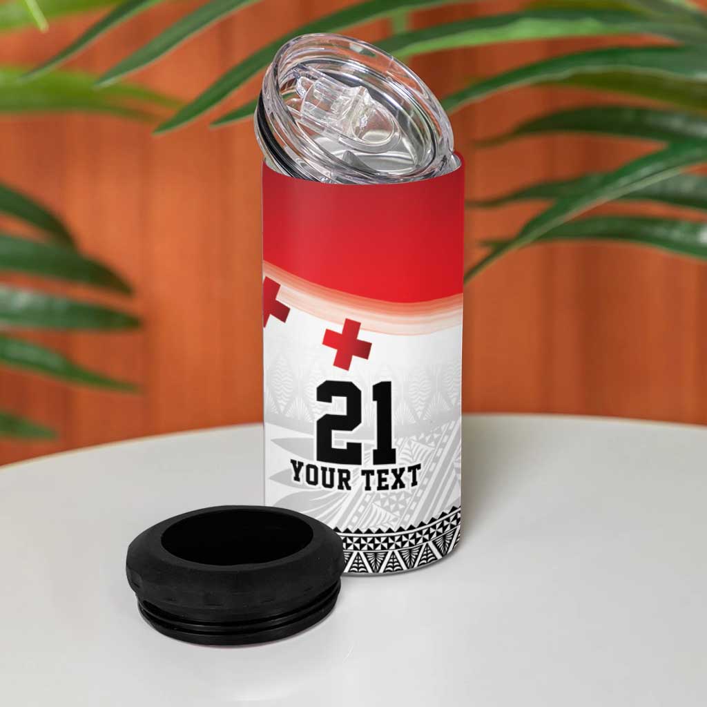 Ikale Tahi Pacific Tonga Rugby Custom 4 in 1 Can Cooler Tumbler Tongan Ngatu with Flag Pattern