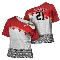 Ikale Tahi Pacific Tonga Rugby Custom Cross Shoulder Shirt Tongan Ngatu with Flag Pattern - Polynesian Pride