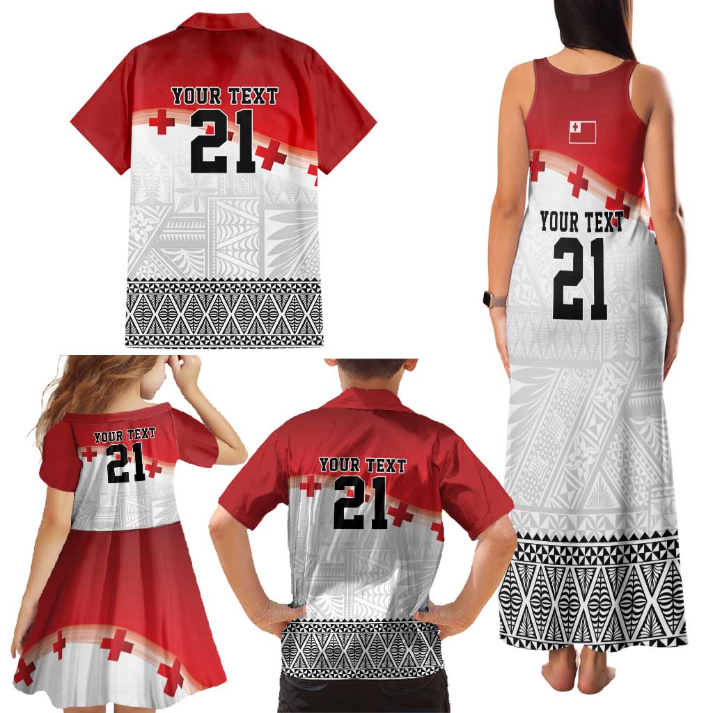 Ikale Tahi Pacific Tonga Rugby Custom Family Matching Tank Maxi Dress and Hawaiian Shirt Tongan Ngatu with Flag Pattern
