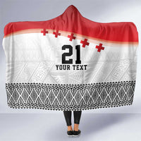 Ikale Tahi Pacific Tonga Rugby Custom Hooded Blanket Tongan Ngatu with Flag Pattern