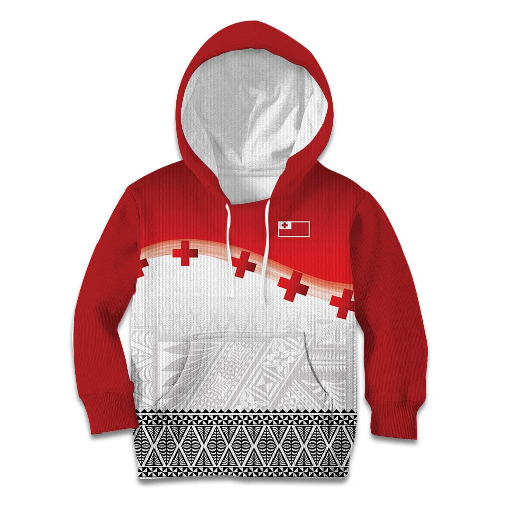 Ikale Tahi Pacific Tonga Rugby Custom Kid Hoodie Tongan Ngatu with Flag Pattern
