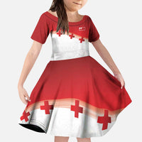 Ikale Tahi Pacific Tonga Rugby Custom Kid Short Sleeve Dress Tongan Ngatu with Flag Pattern
