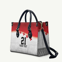Ikale Tahi Pacific Tonga Rugby Custom Leather Bag Tongan Ngatu with Flag Pattern - Polynesian Pride
