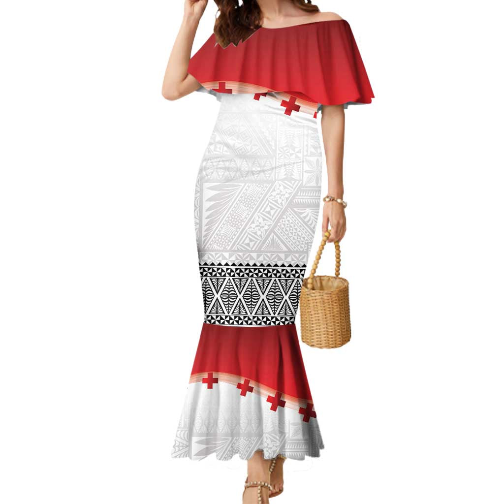 Ikale Tahi Pacific Tonga Rugby Custom Mermaid Dress Tongan Ngatu with Flag Pattern
