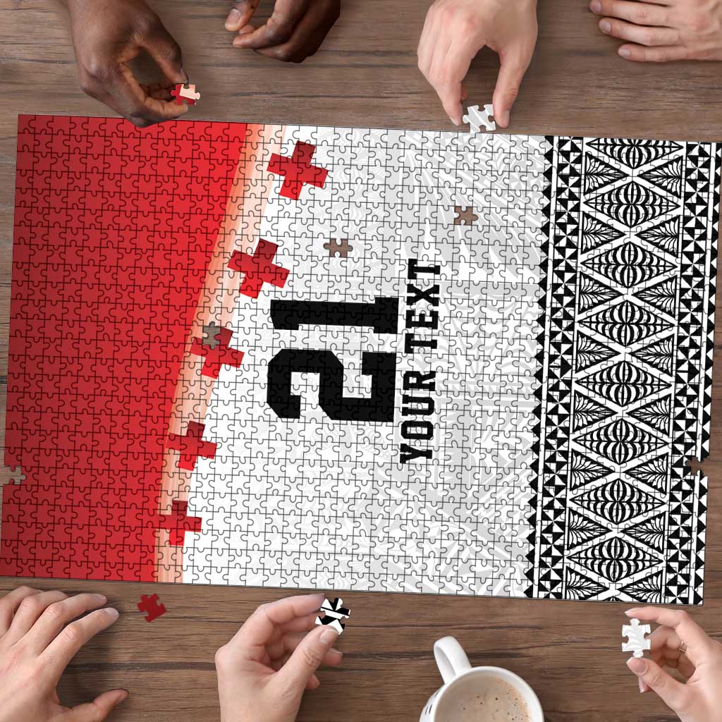 Ikale Tahi Pacific Tonga Rugby Custom Puzzle Tongan Ngatu with Flag Pattern - Polynesian Pride