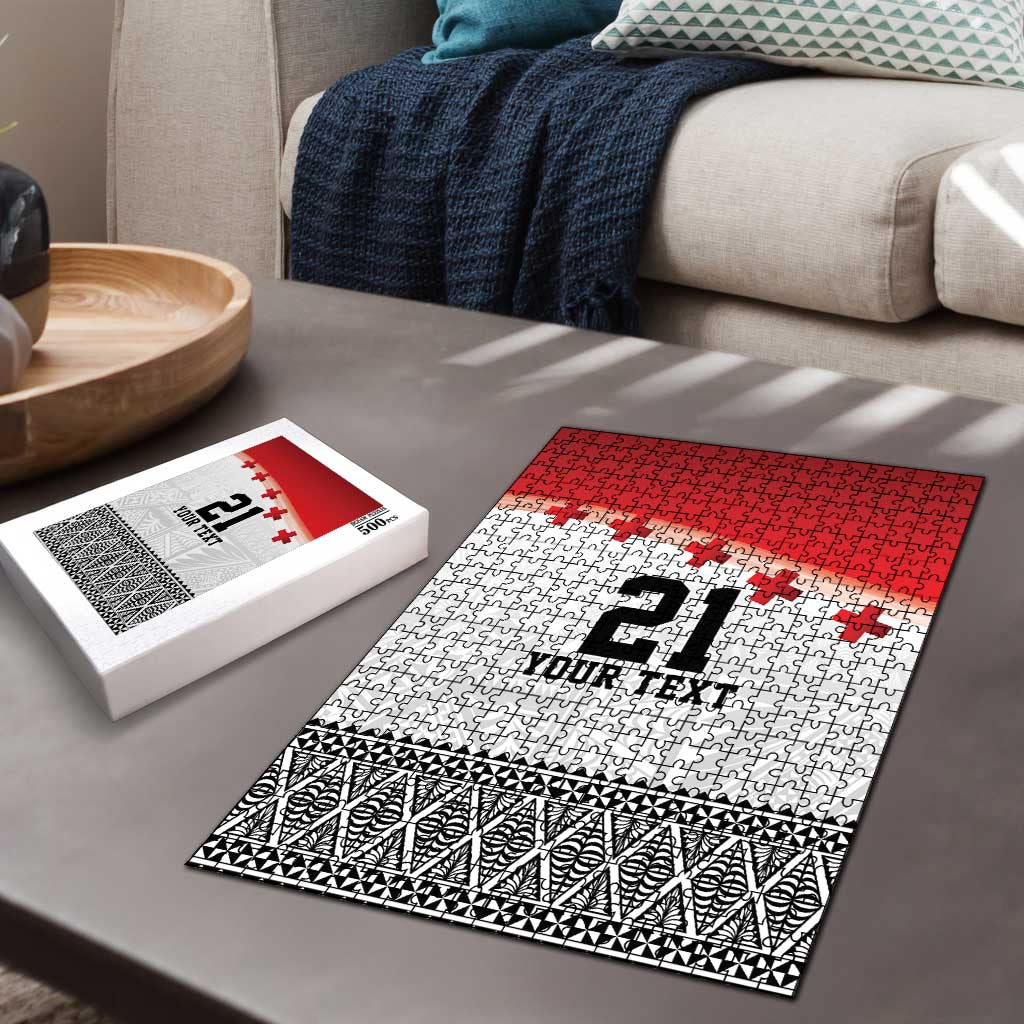 Ikale Tahi Pacific Tonga Rugby Custom Puzzle Tongan Ngatu with Flag Pattern - Polynesian Pride