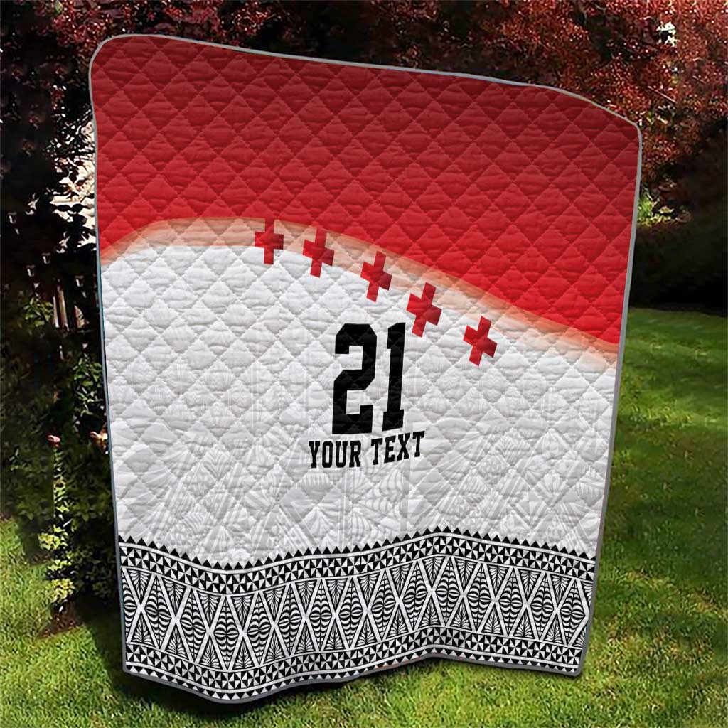 Ikale Tahi Pacific Tonga Rugby Custom Quilt Tongan Ngatu with Flag Pattern