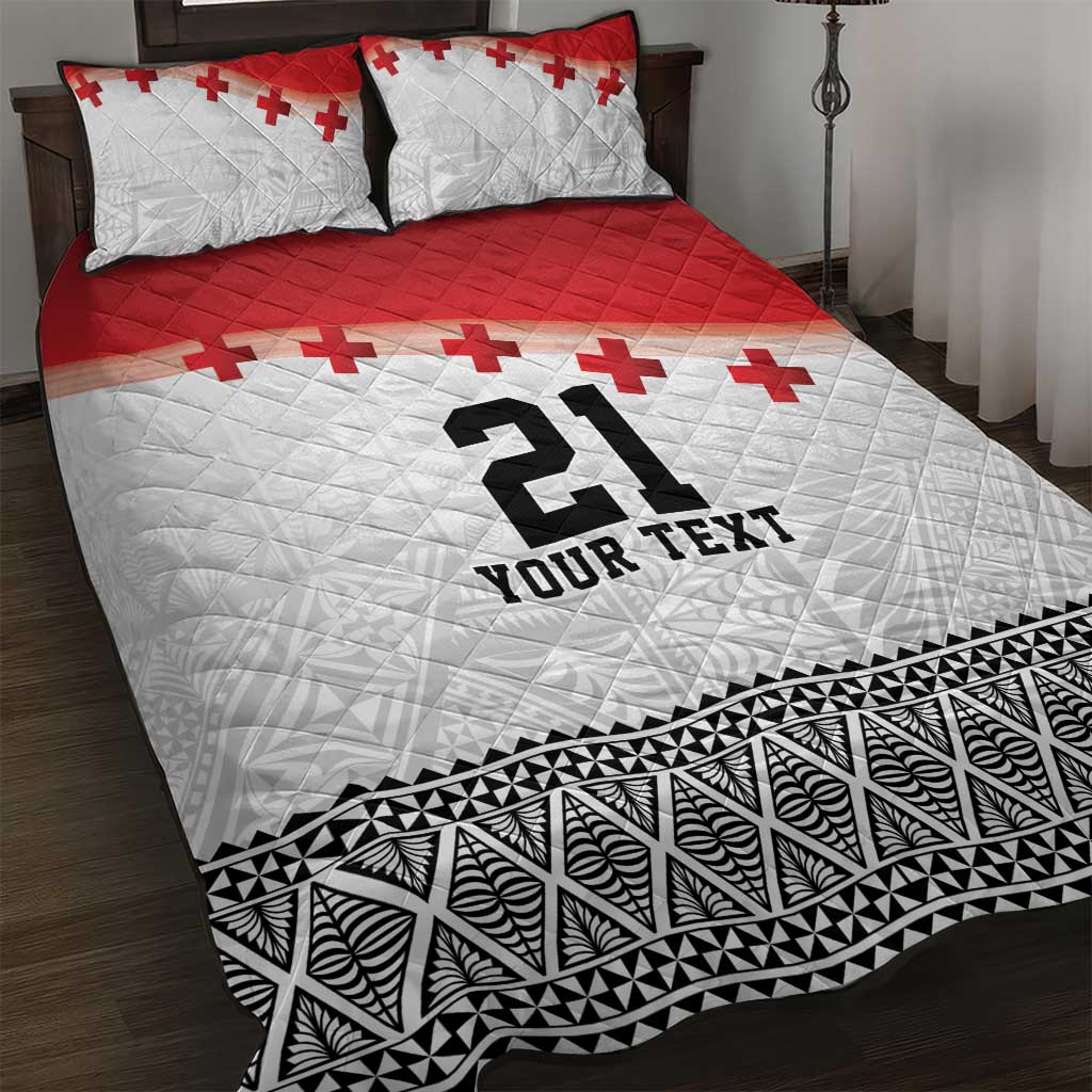 Ikale Tahi Pacific Tonga Rugby Custom Quilt Bed Set Tongan Ngatu with Flag Pattern