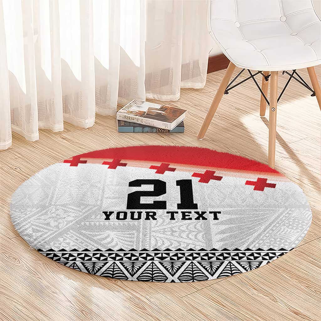 Ikale Tahi Pacific Tonga Rugby Custom Round Carpet Tongan Ngatu with Flag Pattern