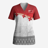 Ikale Tahi Pacific Tonga Rugby Custom Scrub Top Tongan Ngatu with Flag Pattern - Polynesian Pride