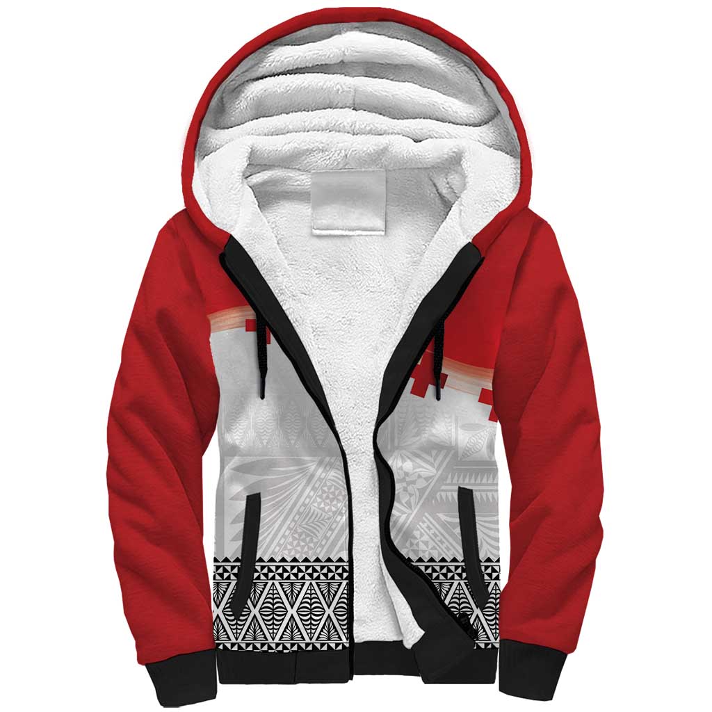 Ikale Tahi Pacific Tonga Rugby Custom Sherpa Hoodie Tongan Ngatu with Flag Pattern