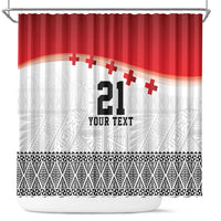 Ikale Tahi Pacific Tonga Rugby Custom Shower Curtain Tongan Ngatu with Flag Pattern