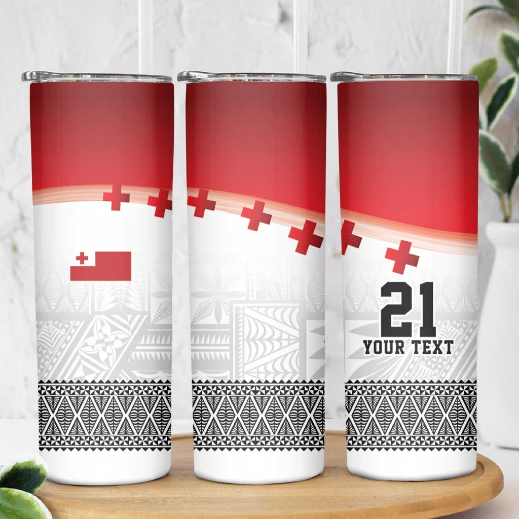 Ikale Tahi Pacific Tonga Rugby Custom Skinny Tumbler Tongan Ngatu with Flag Pattern