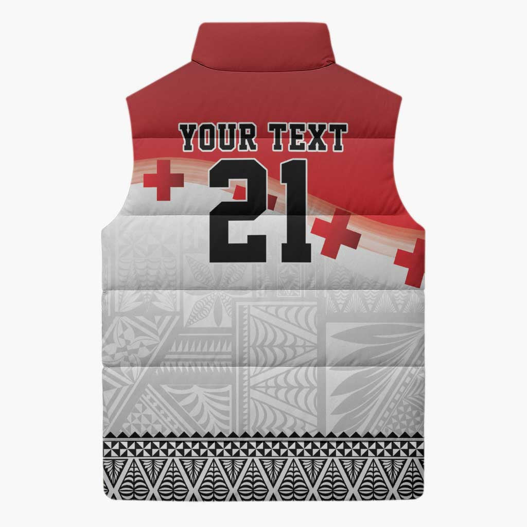 Ikale Tahi Pacific Tonga Rugby Custom Sleeveless Puffer Jacket Tongan Ngatu with Flag Pattern - Polynesian Pride