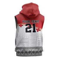 Ikale Tahi Pacific Tonga Rugby Custom Sleeveless Zip Hoodie Tongan Ngatu with Flag Pattern - Polynesian Pride