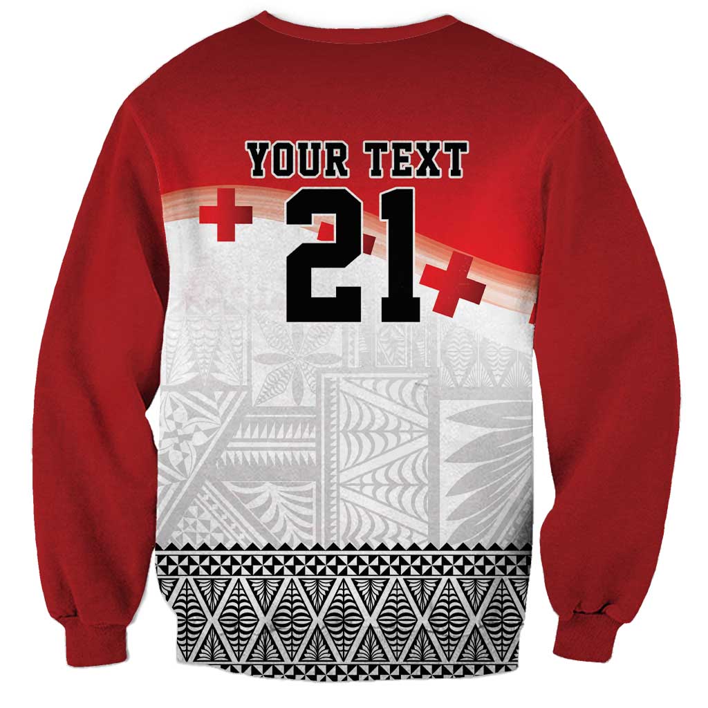 Ikale Tahi Pacific Tonga Rugby Custom Sweatshirt Tongan Ngatu with Flag Pattern