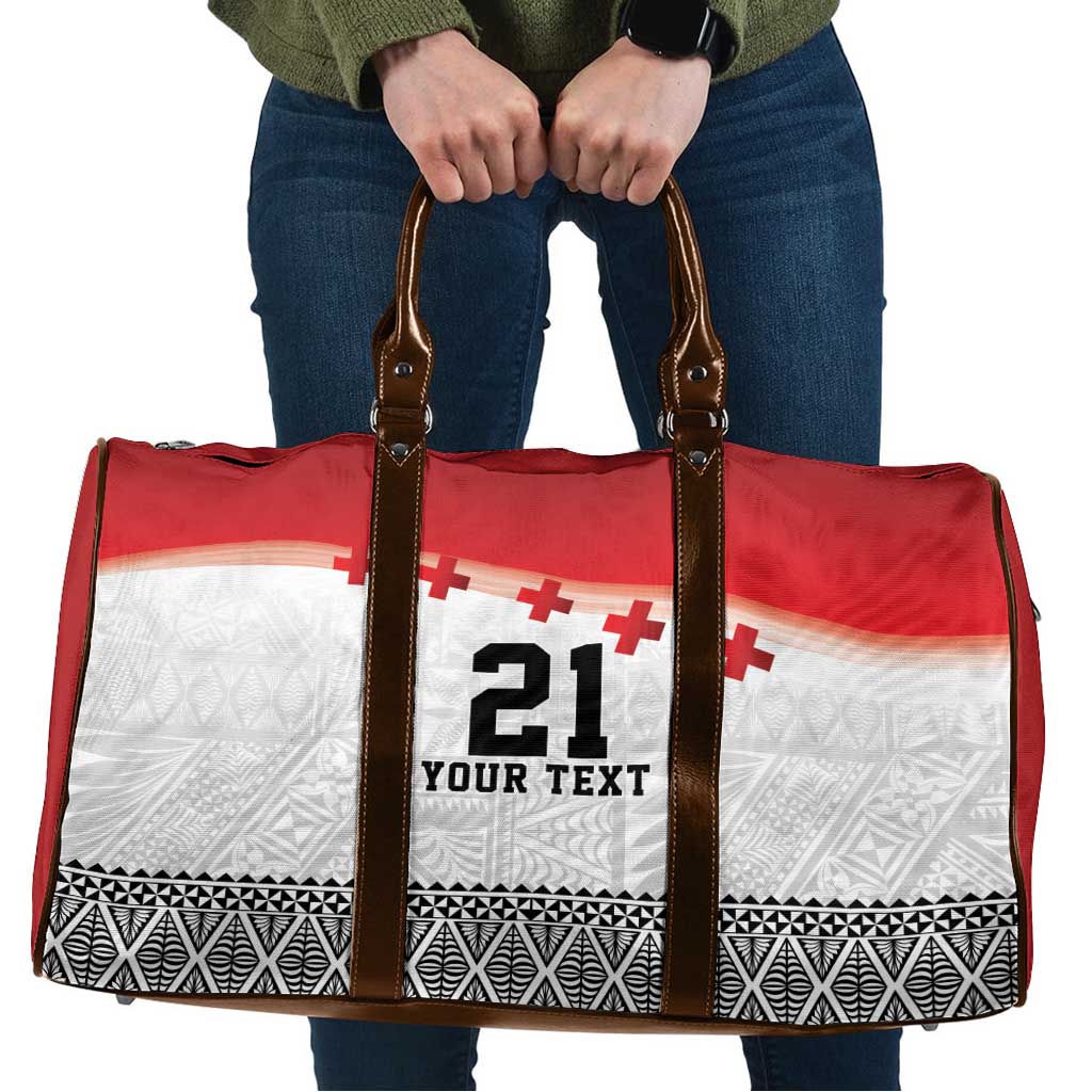 Ikale Tahi Pacific Tonga Rugby Custom Travel Bag Tongan Ngatu with Flag Pattern - Polynesian Pride
