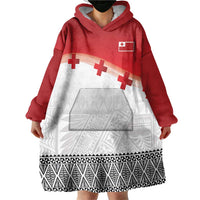 Ikale Tahi Pacific Tonga Rugby Custom Wearable Blanket Hoodie Tongan Ngatu with Flag Pattern