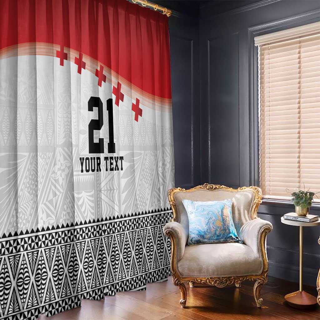 Ikale Tahi Pacific Tonga Rugby Custom Window Curtain Tongan Ngatu with Flag Pattern