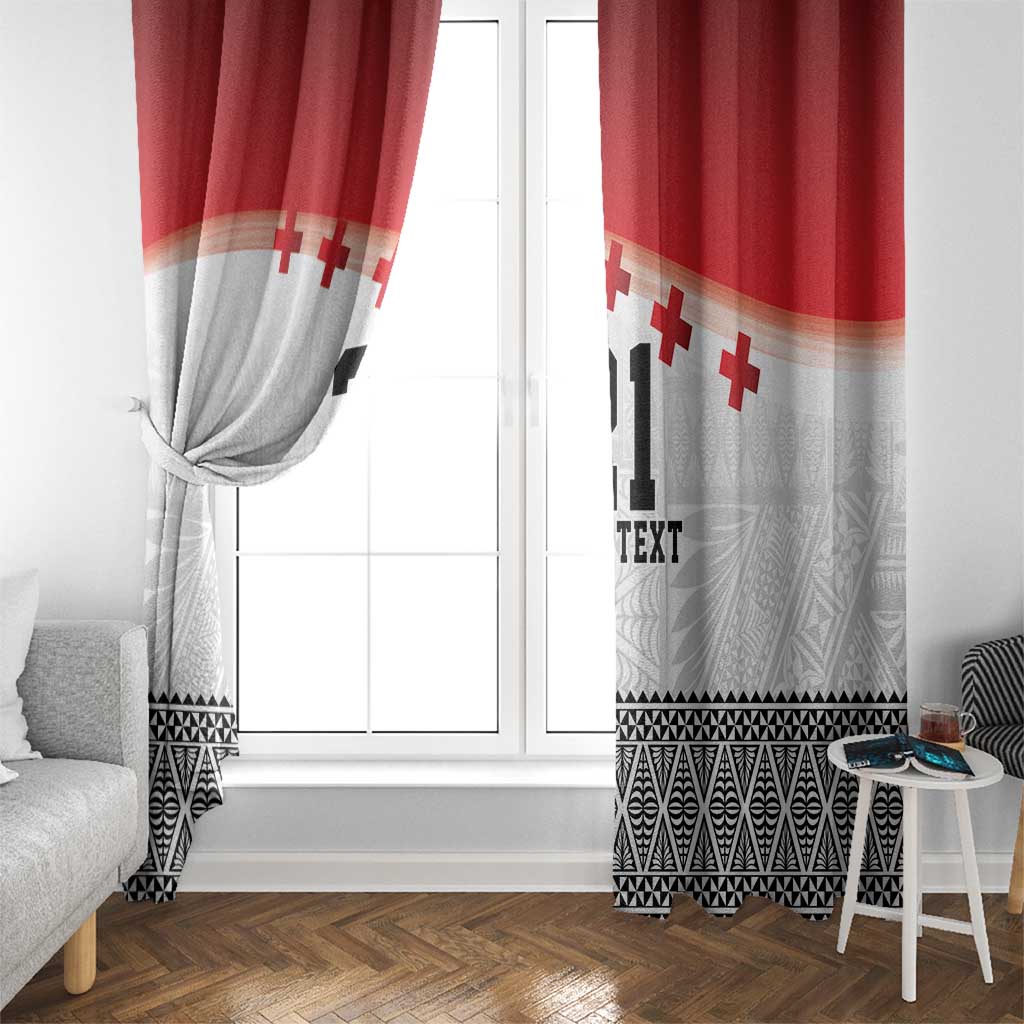 Ikale Tahi Pacific Tonga Rugby Custom Window Curtain Tongan Ngatu with Flag Pattern