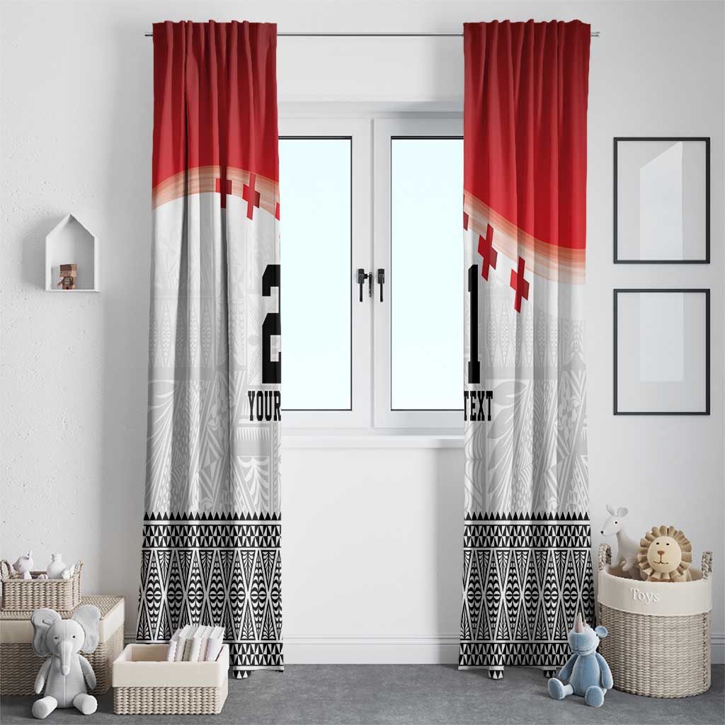 Ikale Tahi Pacific Tonga Rugby Custom Window Curtain Tongan Ngatu with Flag Pattern