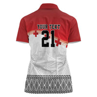 Ikale Tahi Pacific Tonga Rugby Custom Women Polo Shirt Tongan Ngatu with Flag Pattern
