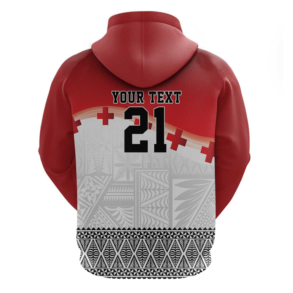 Ikale Tahi Pacific Tonga Rugby Custom Zip Hoodie Tongan Ngatu with Flag Pattern