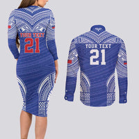 Manu Samoa Pacific Samoa Rugby Custom Couples Matching Long Sleeve Bodycon Dress and Long Sleeve Button Shirt Polynesian Pattern