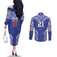 Manu Samoa Pacific Samoa Rugby Custom Couples Matching Off The Shoulder Long Sleeve Dress and Long Sleeve Button Shirt Polynesian Pattern