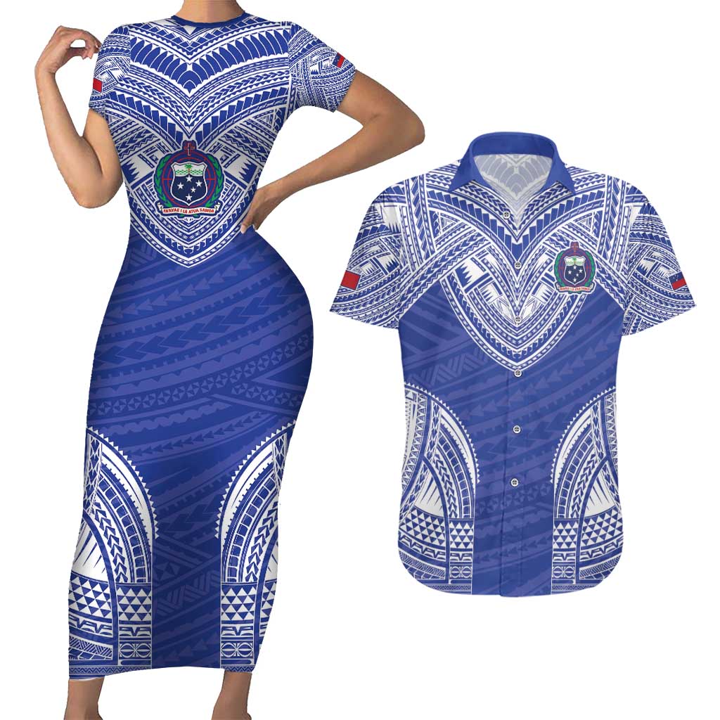 Manu Samoa Pacific Samoa Rugby Custom Couples Matching Short Sleeve Bodycon Dress and Hawaiian Shirt Polynesian Pattern