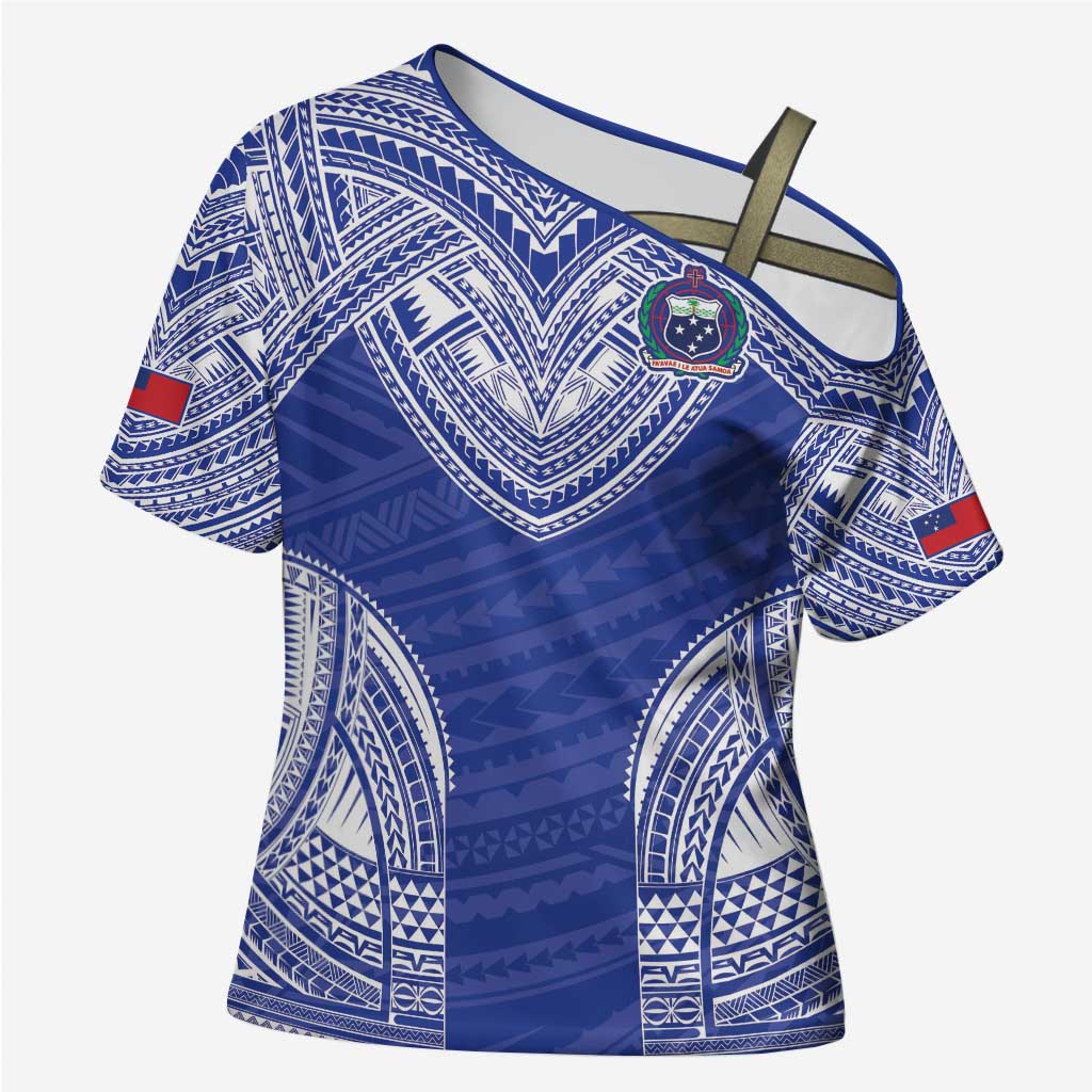 Manu Samoa Pacific Samoa Rugby Custom Cross Shoulder Shirt Polynesian Pattern - Polynesian Pride