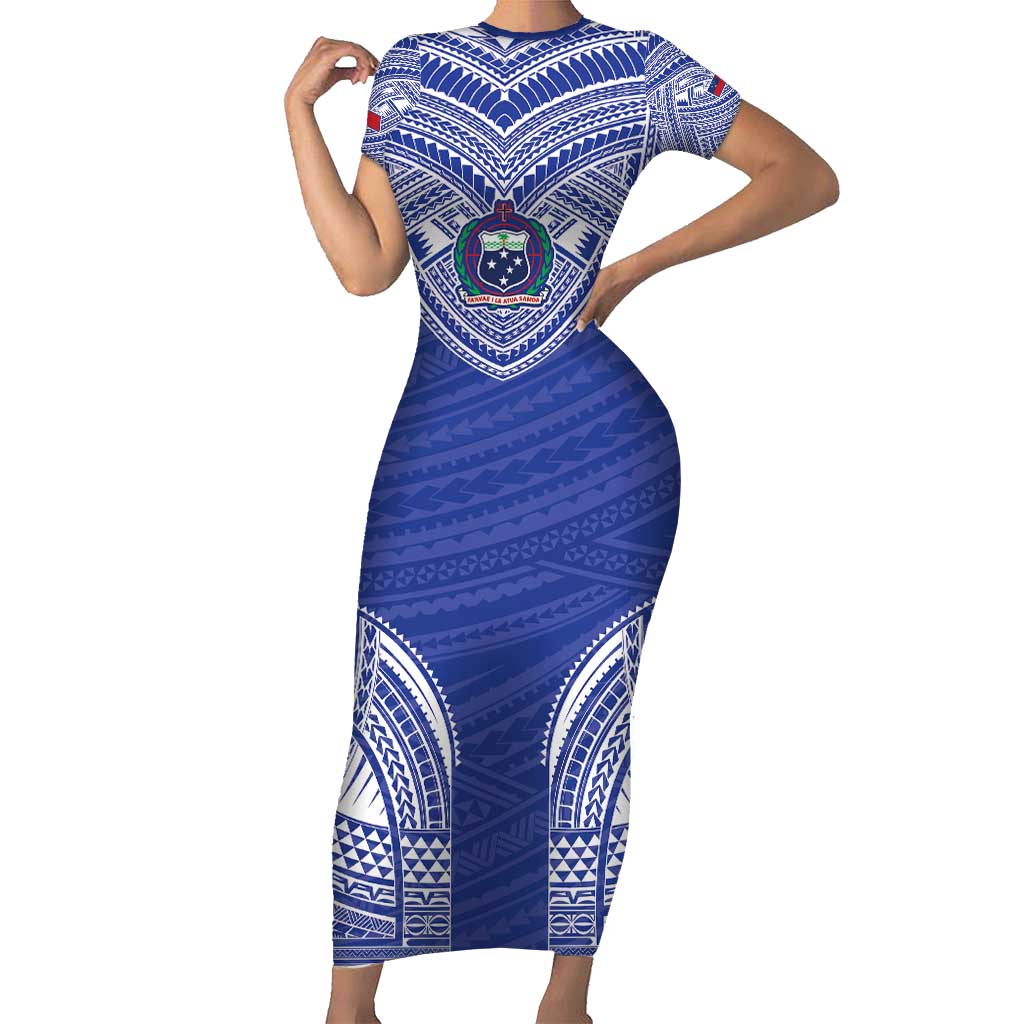 Manu Samoa Pacific Samoa Rugby Custom Family Matching Short Sleeve Bodycon Dress and Hawaiian Shirt Polynesian Pattern