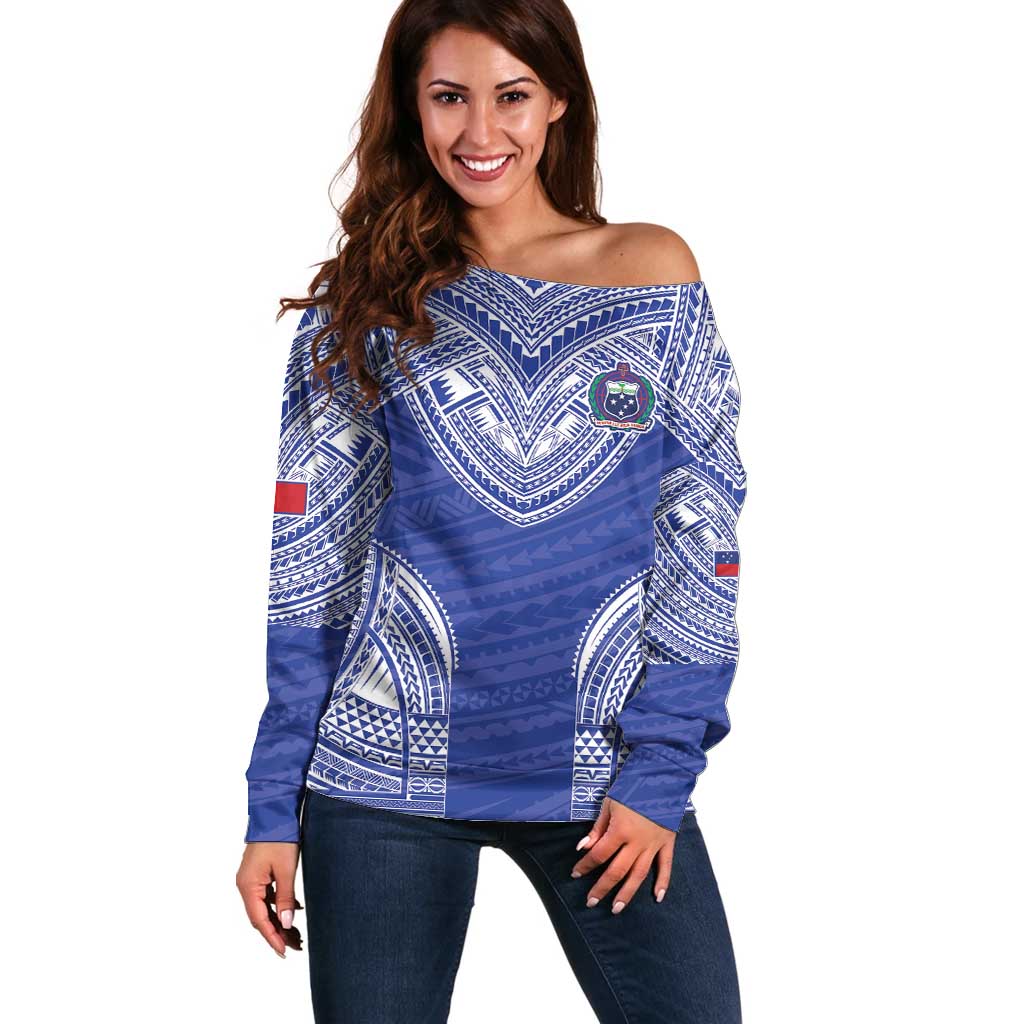 Manu Samoa Pacific Samoa Rugby Custom Off Shoulder Sweater Polynesian Pattern