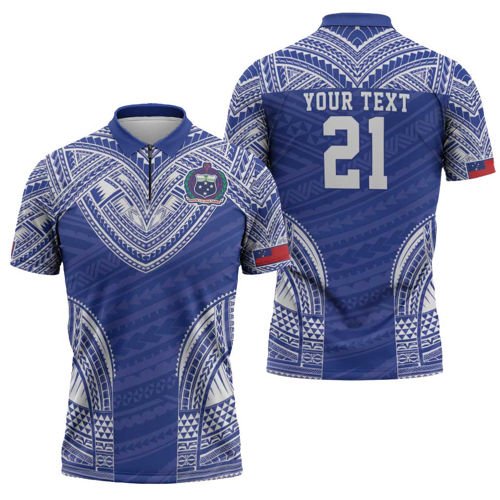 Manu Samoa Pacific Samoa Rugby Custom Zipper Polo Shirt Polynesian Pattern - Polynesian Pride