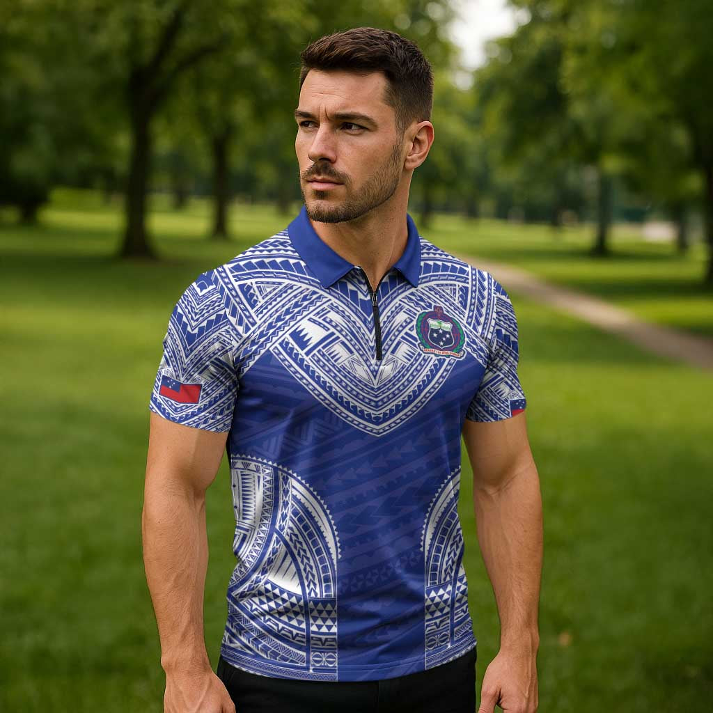 Manu Samoa Pacific Samoa Rugby Custom Zipper Polo Shirt Polynesian Pattern - Polynesian Pride