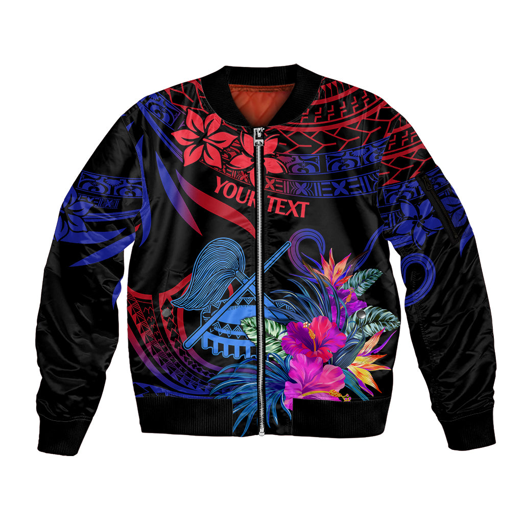 Custom American Samoa Sleeve Zip Bomber Jacket Manu'a Cession Day Polynesian Tribal LT9 Unisex Gradient Blue - Polynesian Pride