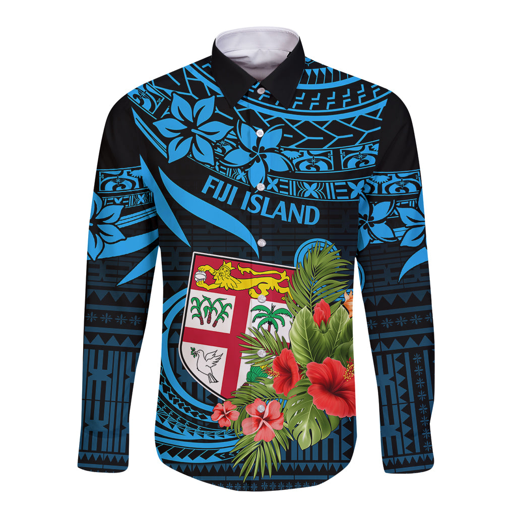 Fiji Islands Long Sleeve Button Shirt With Polynesian Tribal Happy National Day LT9 Unisex Blue - Polynesian Pride